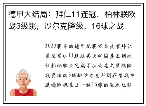 德甲大结局：拜仁11连冠，柏林联欧战3级跳，沙尔克降级，16球之战